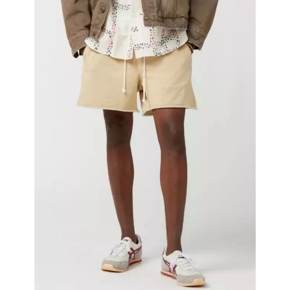 BDG Bonfire Cutoff Shorts Sweatshort Light Sand Beige Casual Drawstring Elastic - Picture 1 of 12